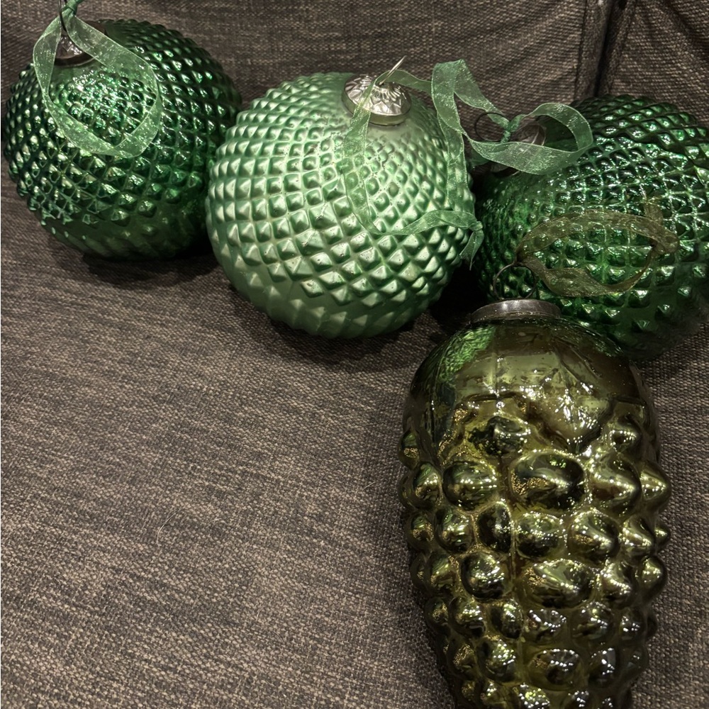 Large mercury glass ornaments (4)